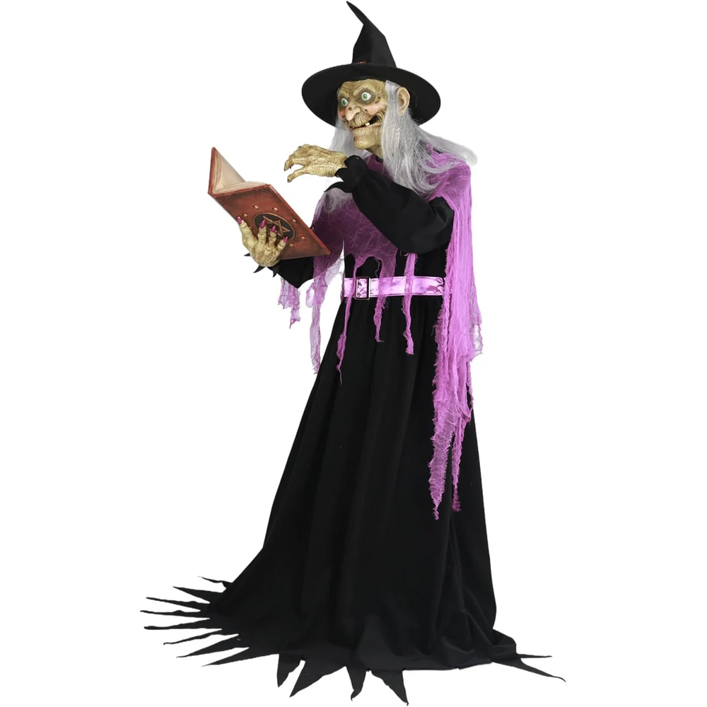 6 Ft Motion-Activated Talking Animatronic Witch with Glowing Eyes