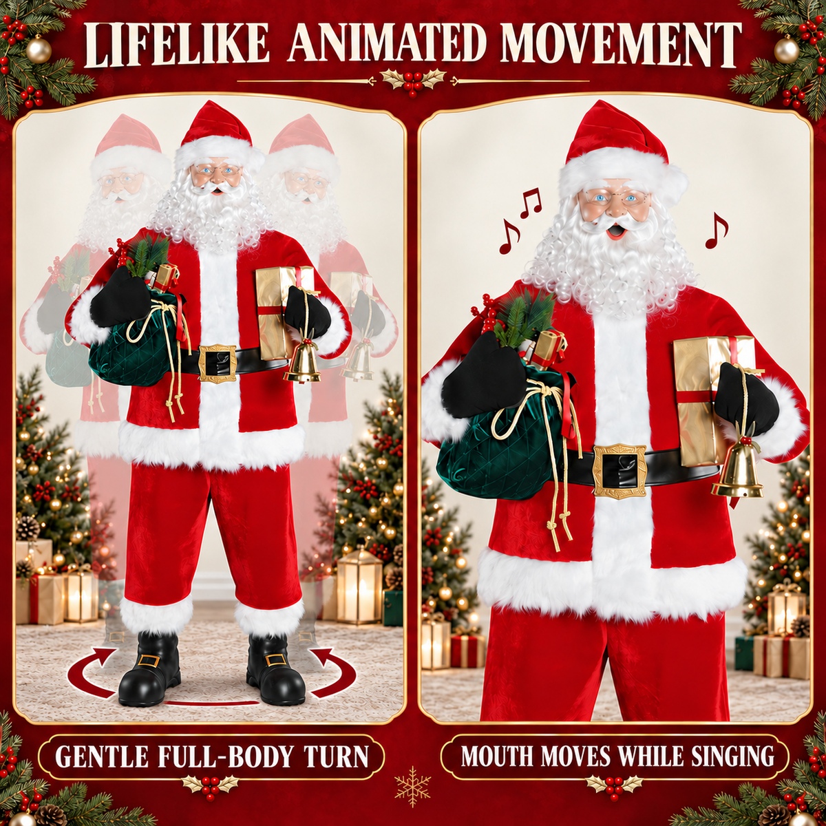 6 Ft Animated Singing Santa Claus – Motion-Activated Christmas Animatronic