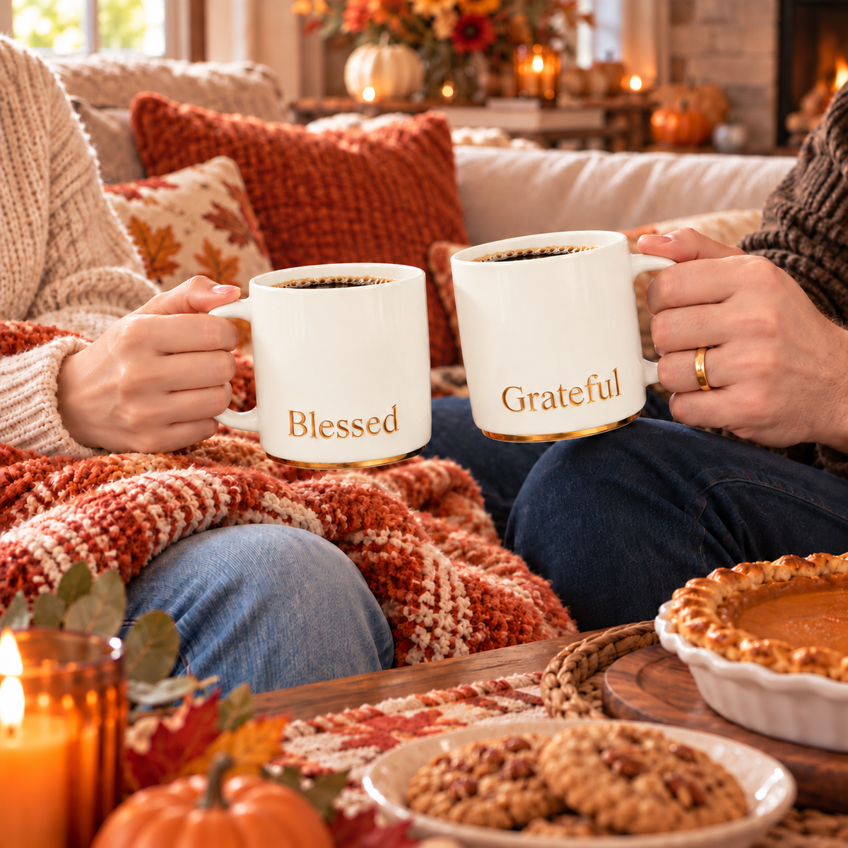Thanksgiving Blessed and Grateful Ceramic Mug Set