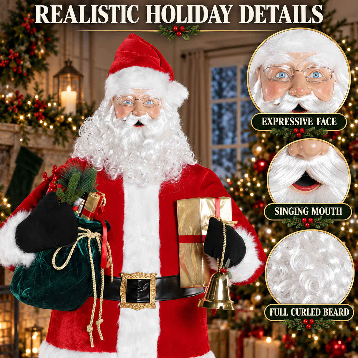 6 Ft Animated Singing Santa Claus – Motion-Activated Christmas Animatronic