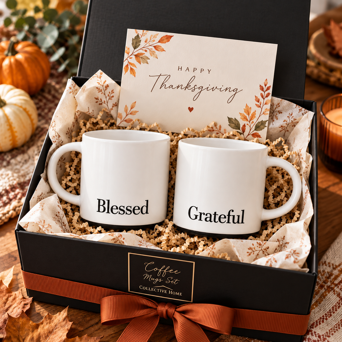 Thanksgiving Blessed and Grateful Ceramic Mug Set