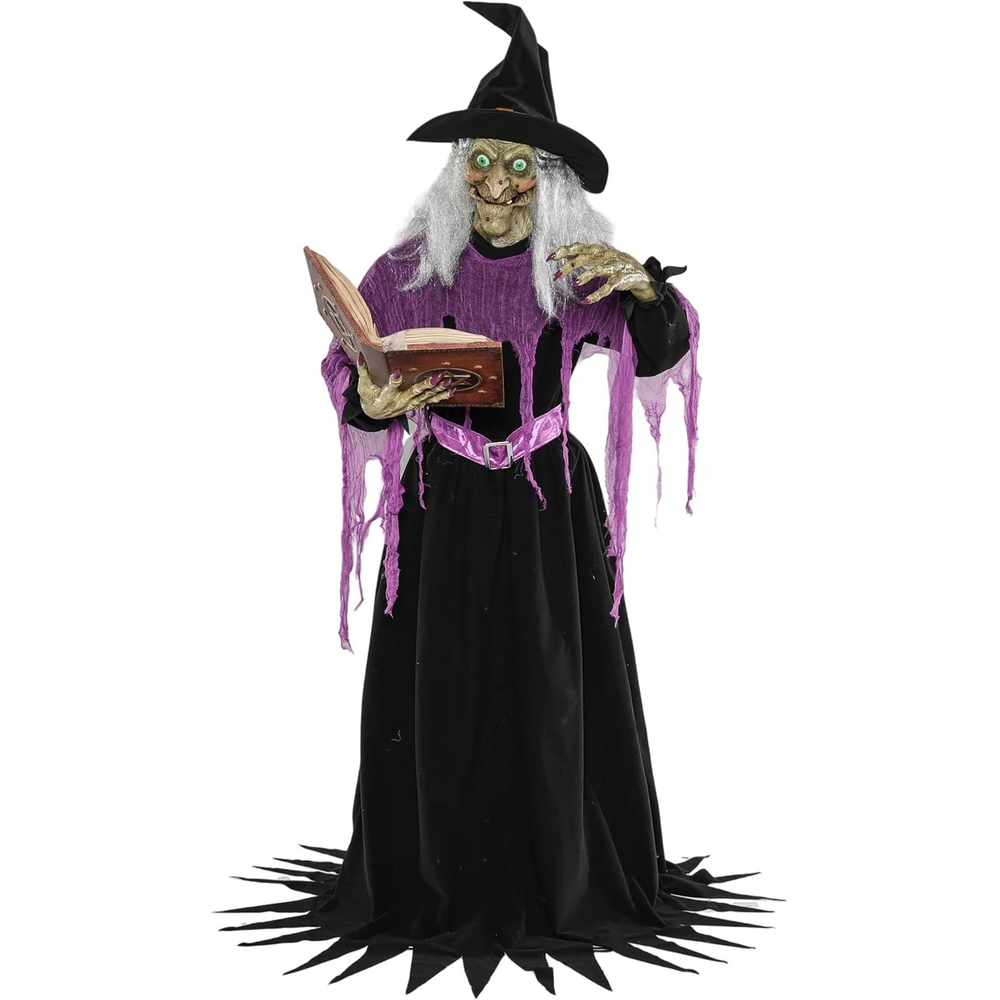6 Ft Motion-Activated Talking Animatronic Witch with Glowing Eyes