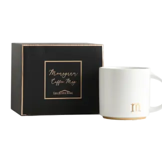 White Ceramic Monogram Mug-m with a gift box