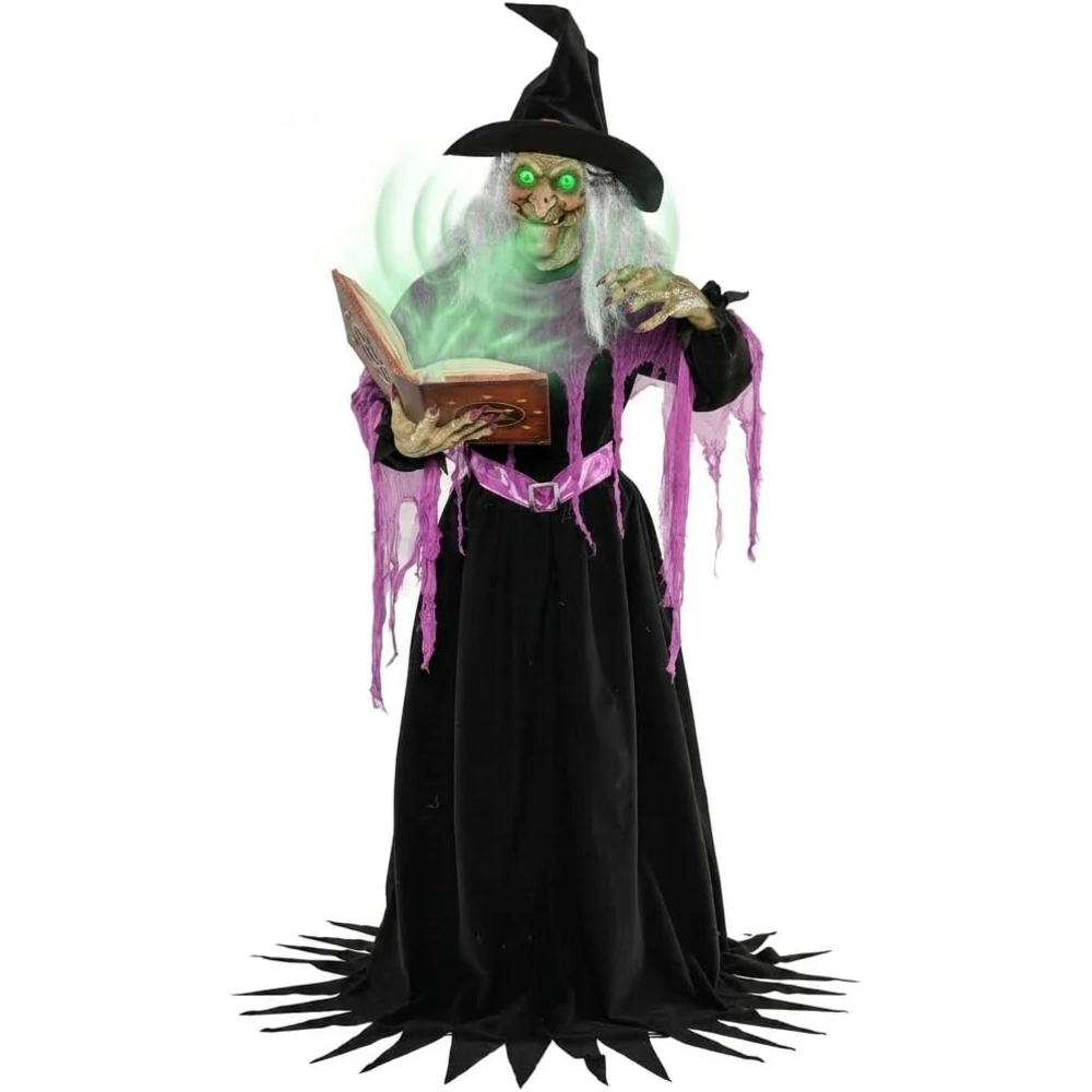 6 Ft Motion-Activated Talking Animatronic Witch with Glowing Eyes