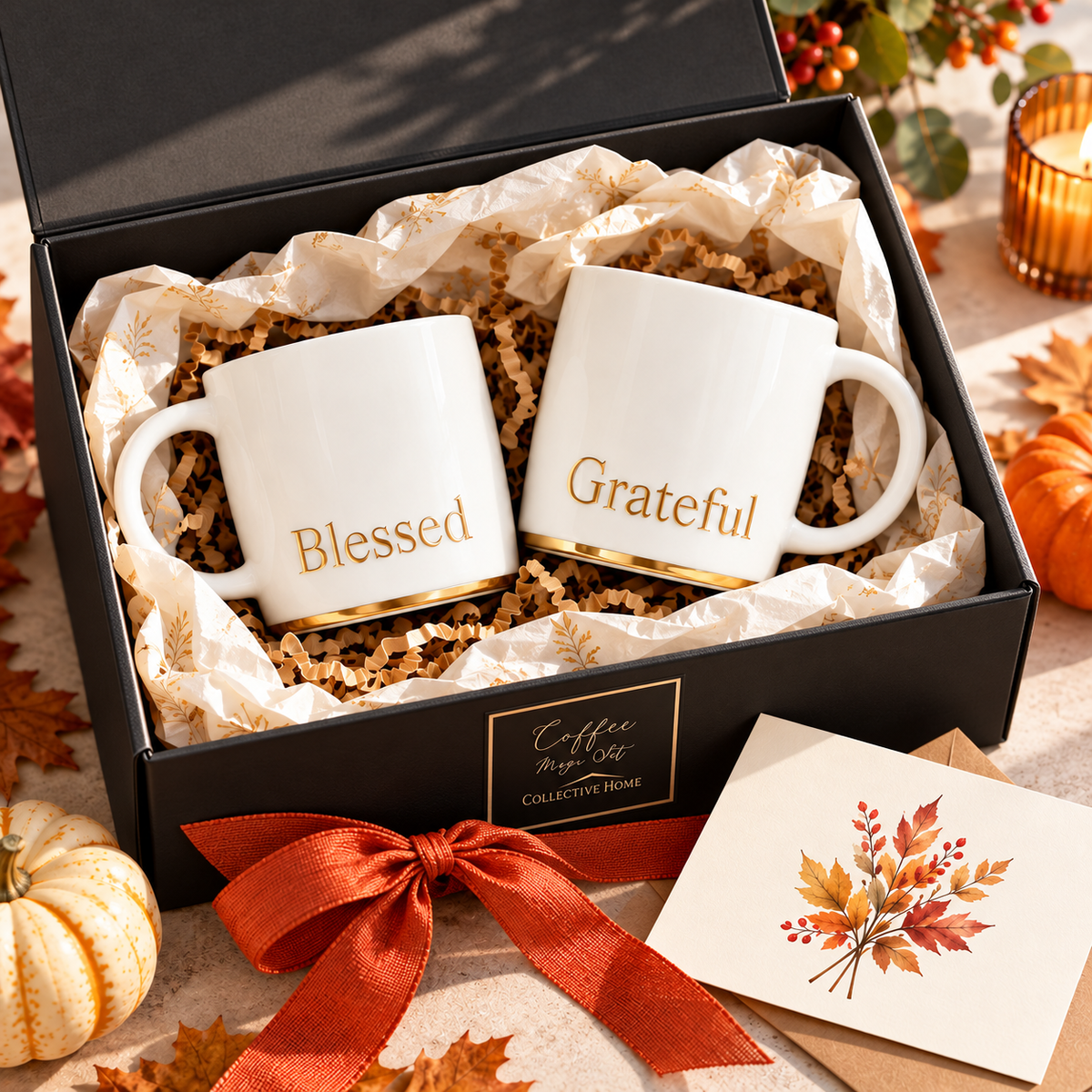 Thanksgiving Blessed and Grateful Ceramic Mug Set