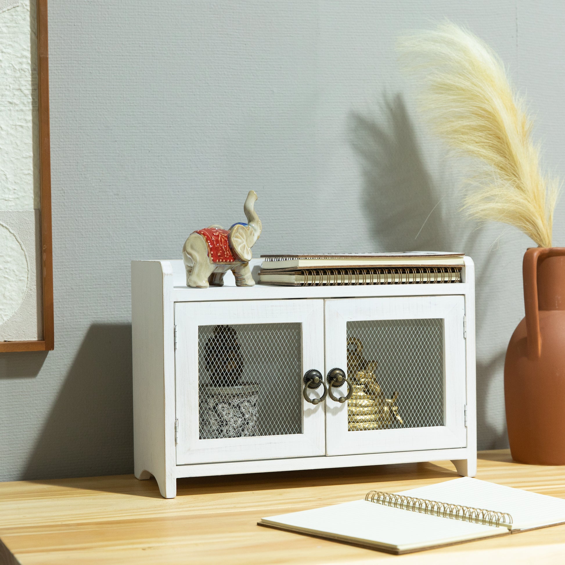 White Wire Netting Storage Cabinet