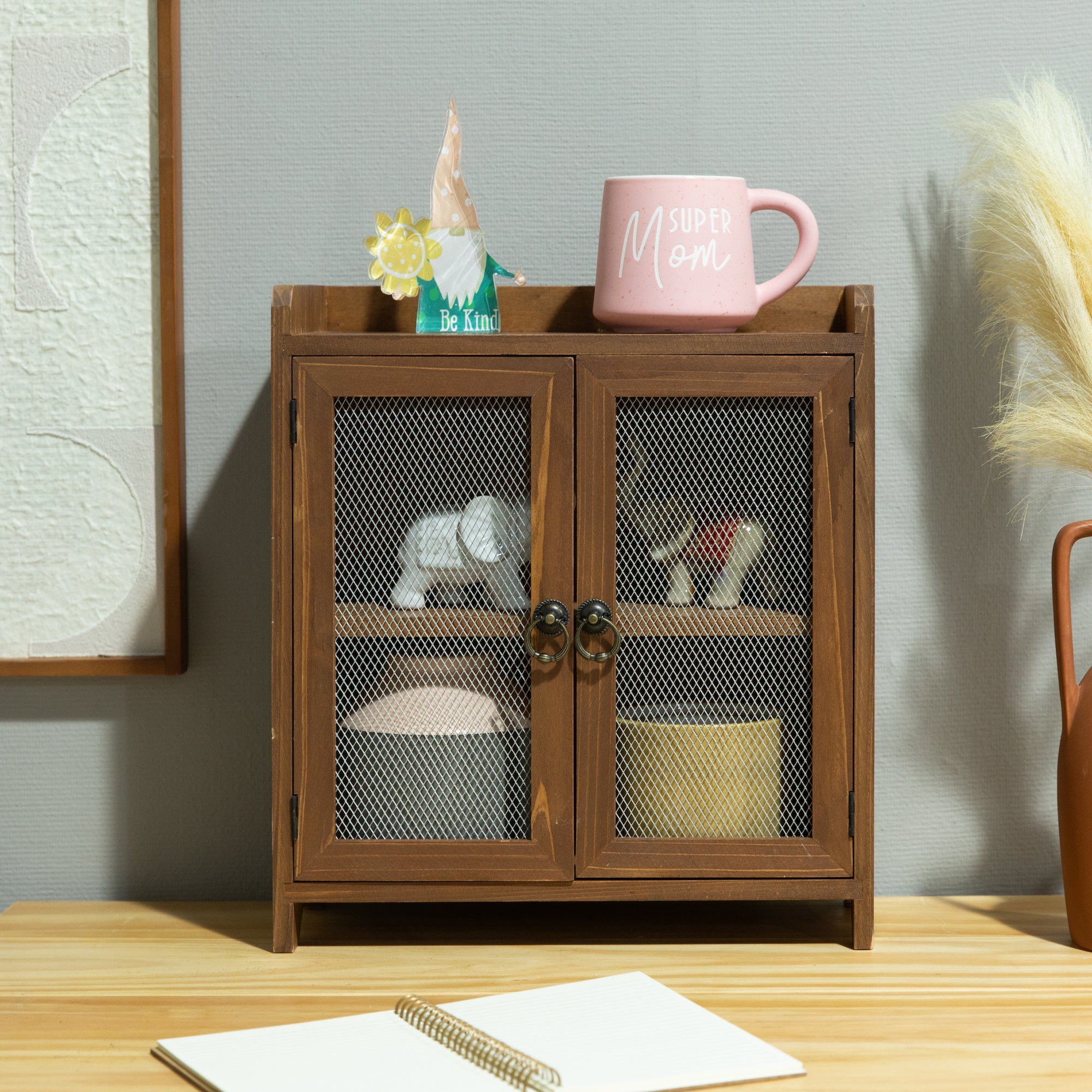 Brown 2 Tiered Storage Cabinet
