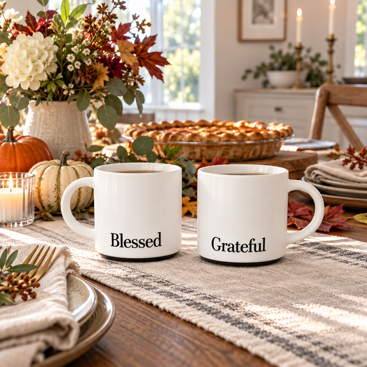 Thanksgiving Blessed and Grateful Ceramic Mug Set