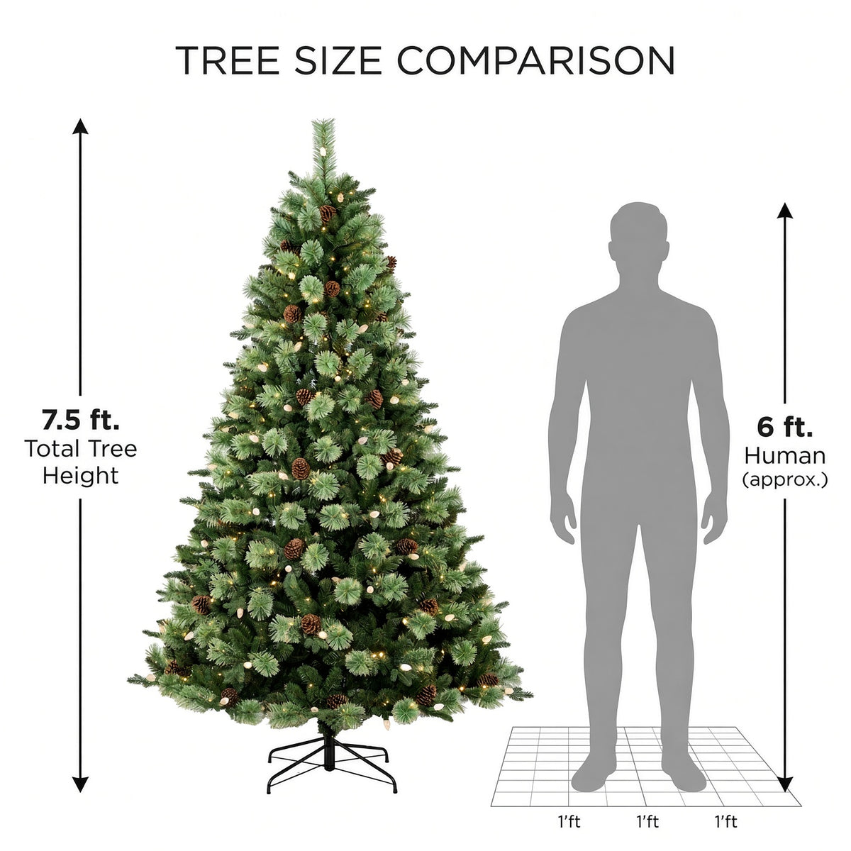 Christmas 7.5FT Pre-Lit Artificial Christmas Tree with 550 Color-Changing LED Lights, 10 Functions & PE/PVC Cashmere Tips