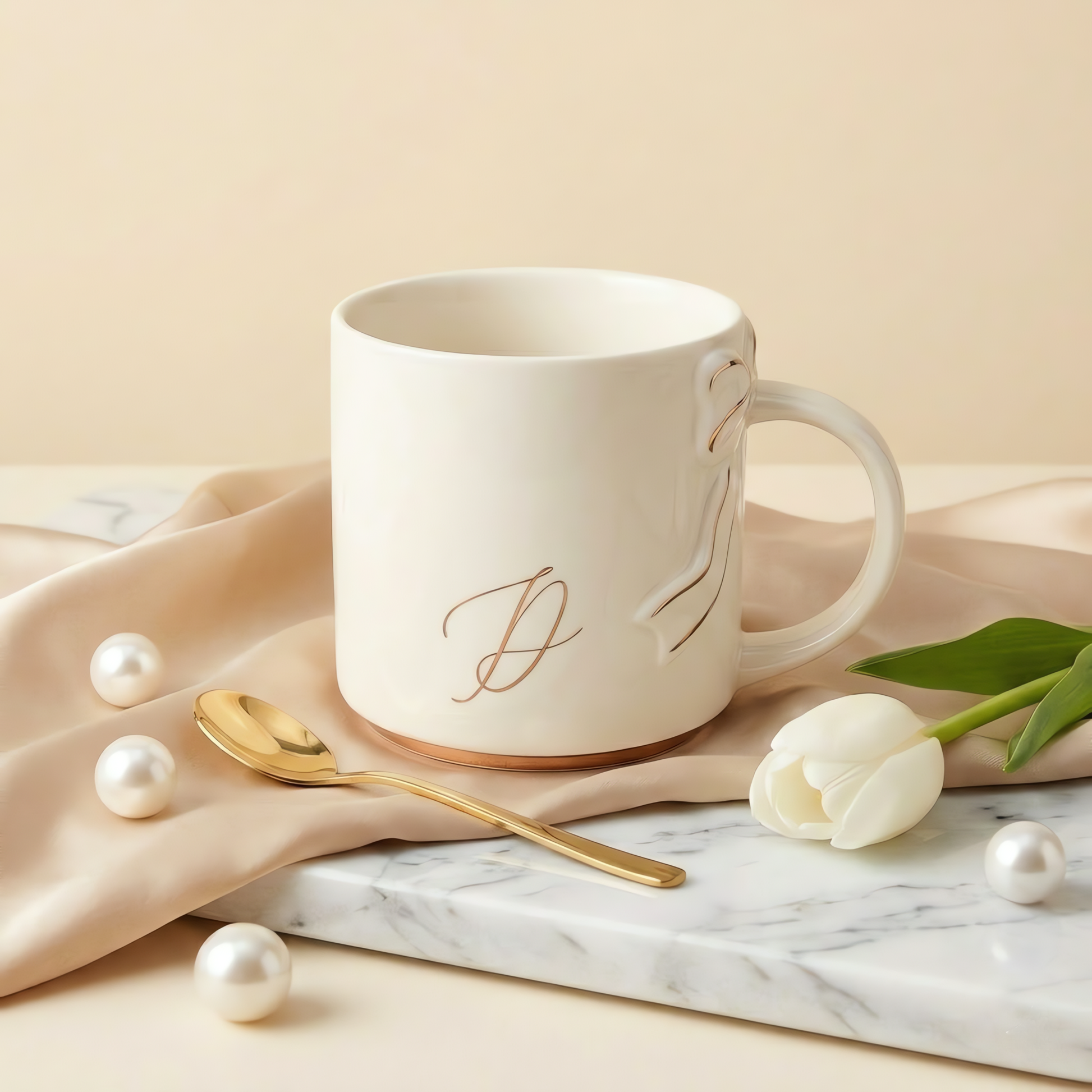 Bow Handle Monogram Mug