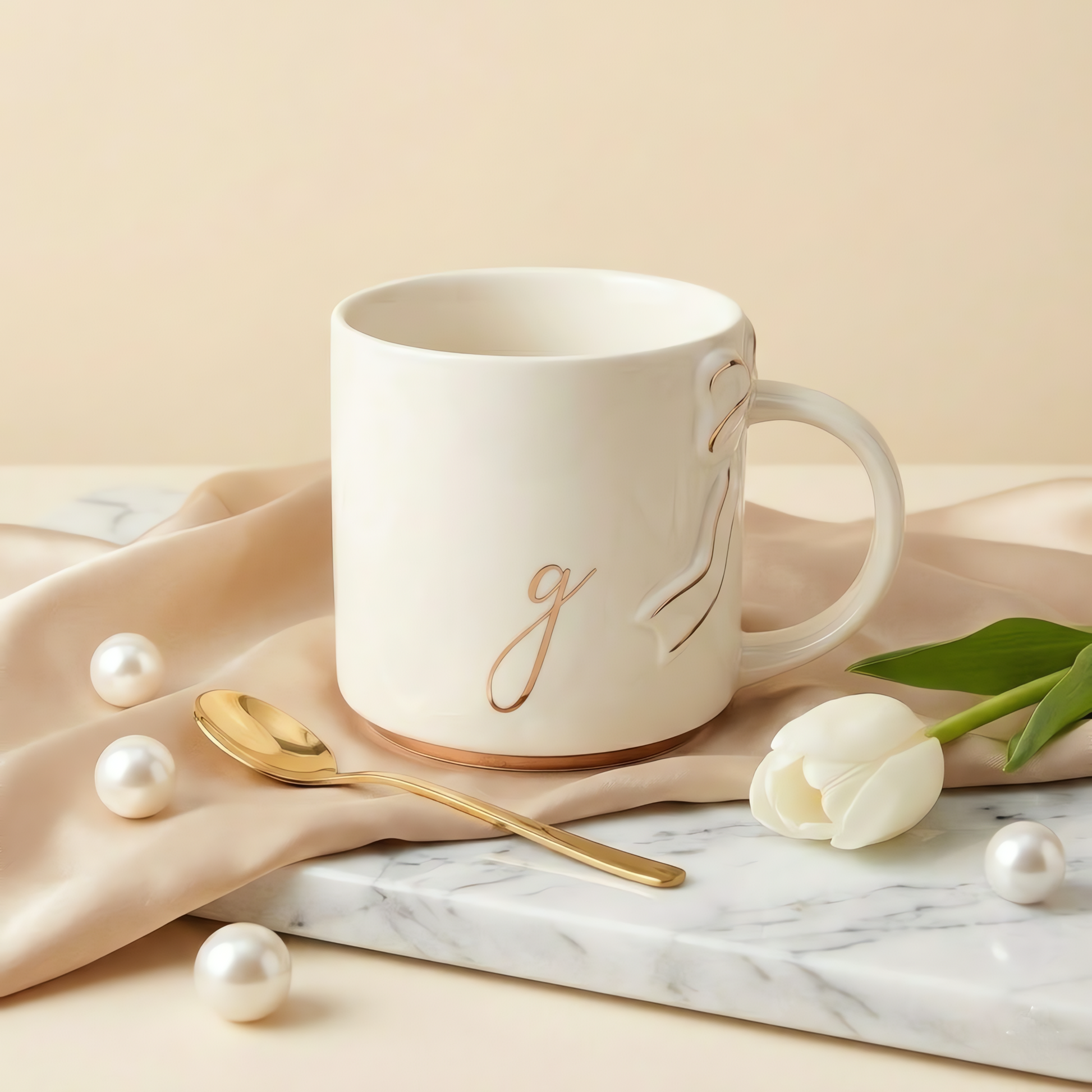 Bow Handle Monogram Mug