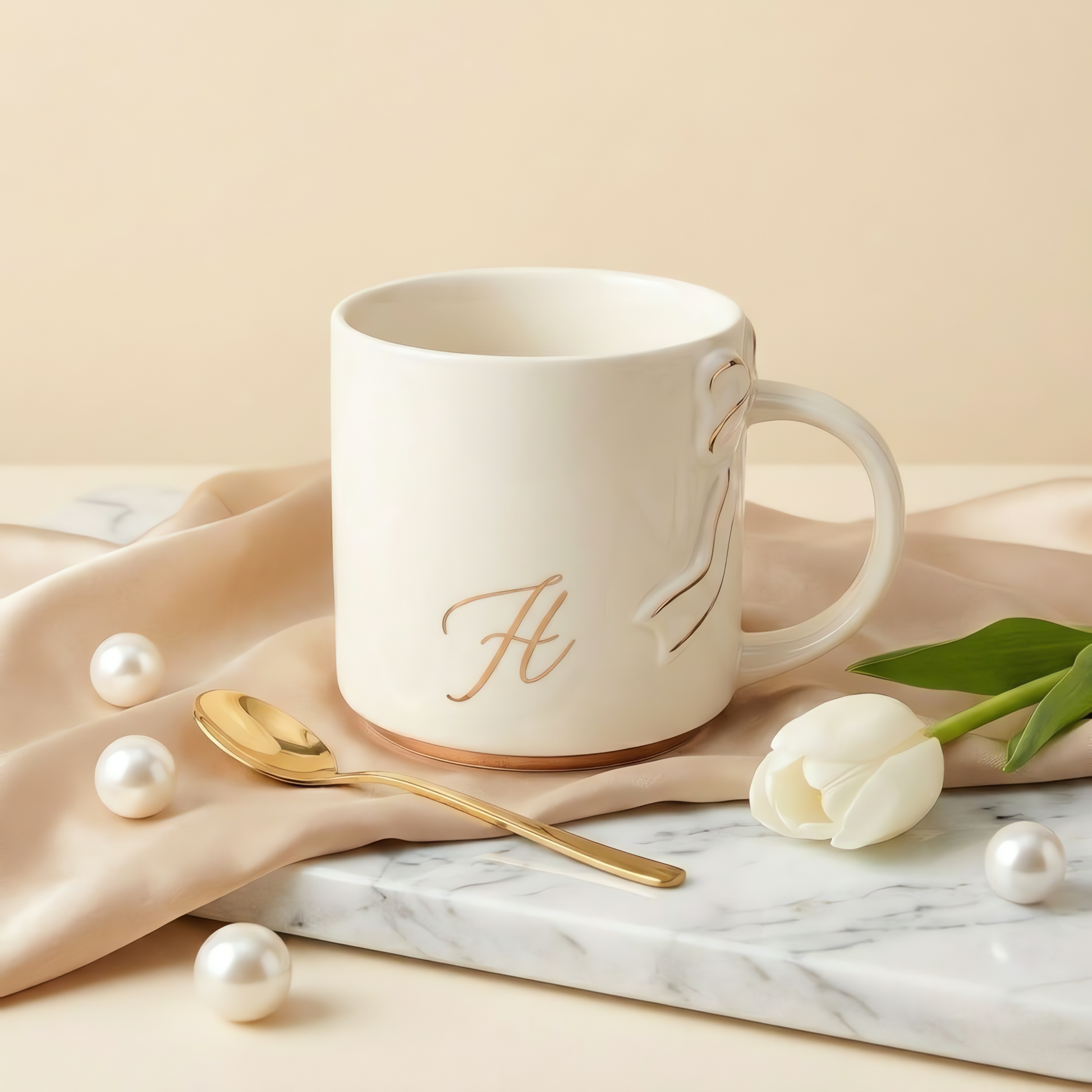 Bow Handle Monogram Mug