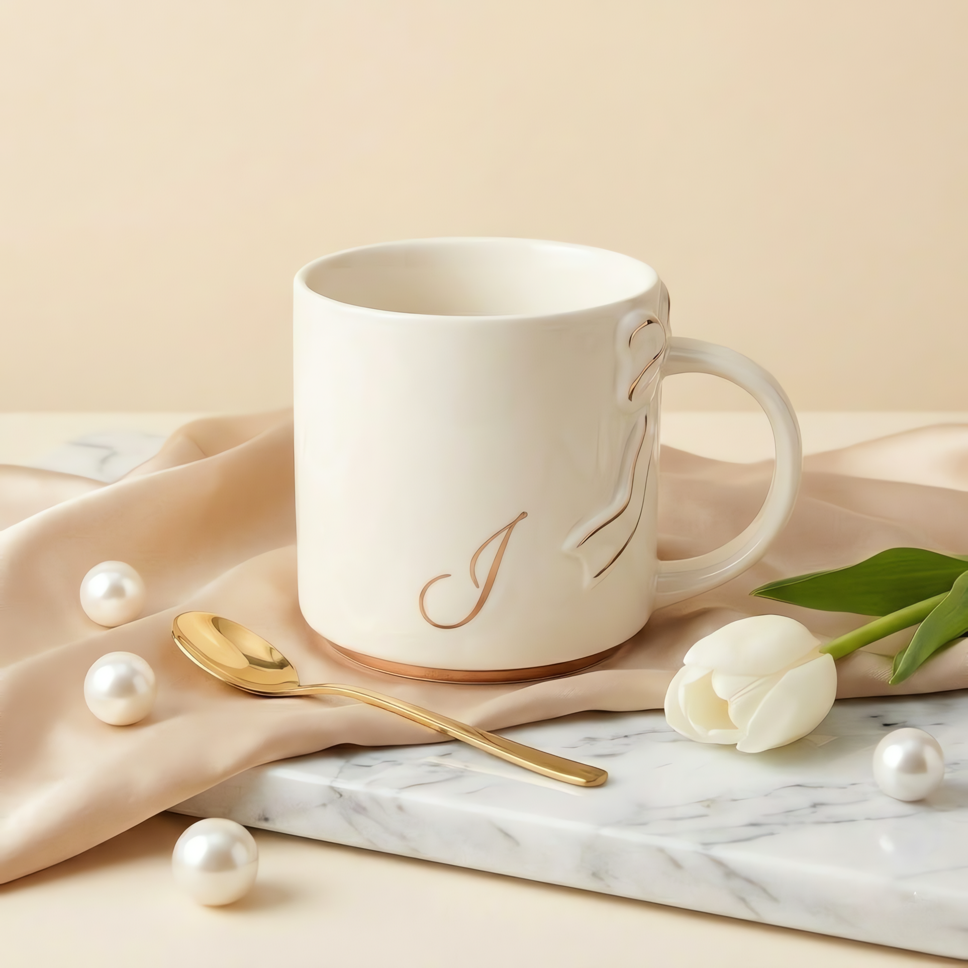 Bow Handle Monogram Mug