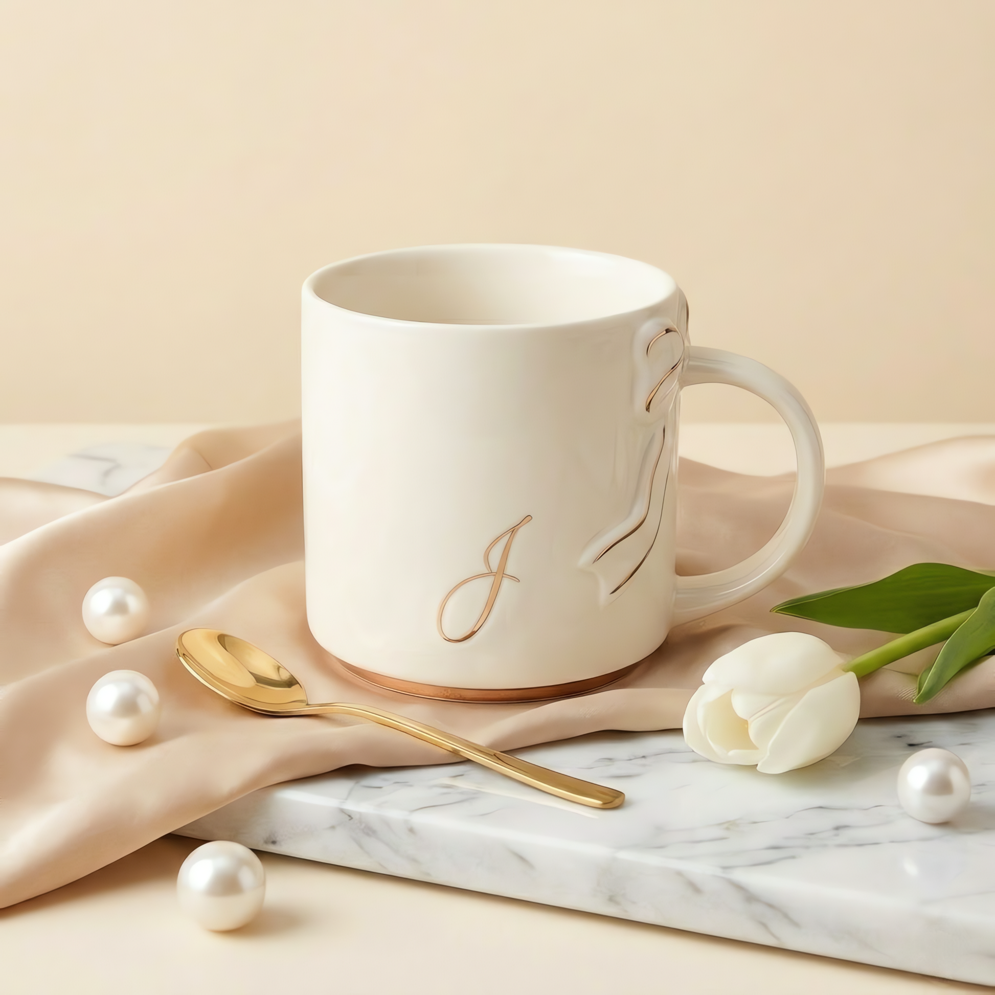 Bow Handle Monogram Mug