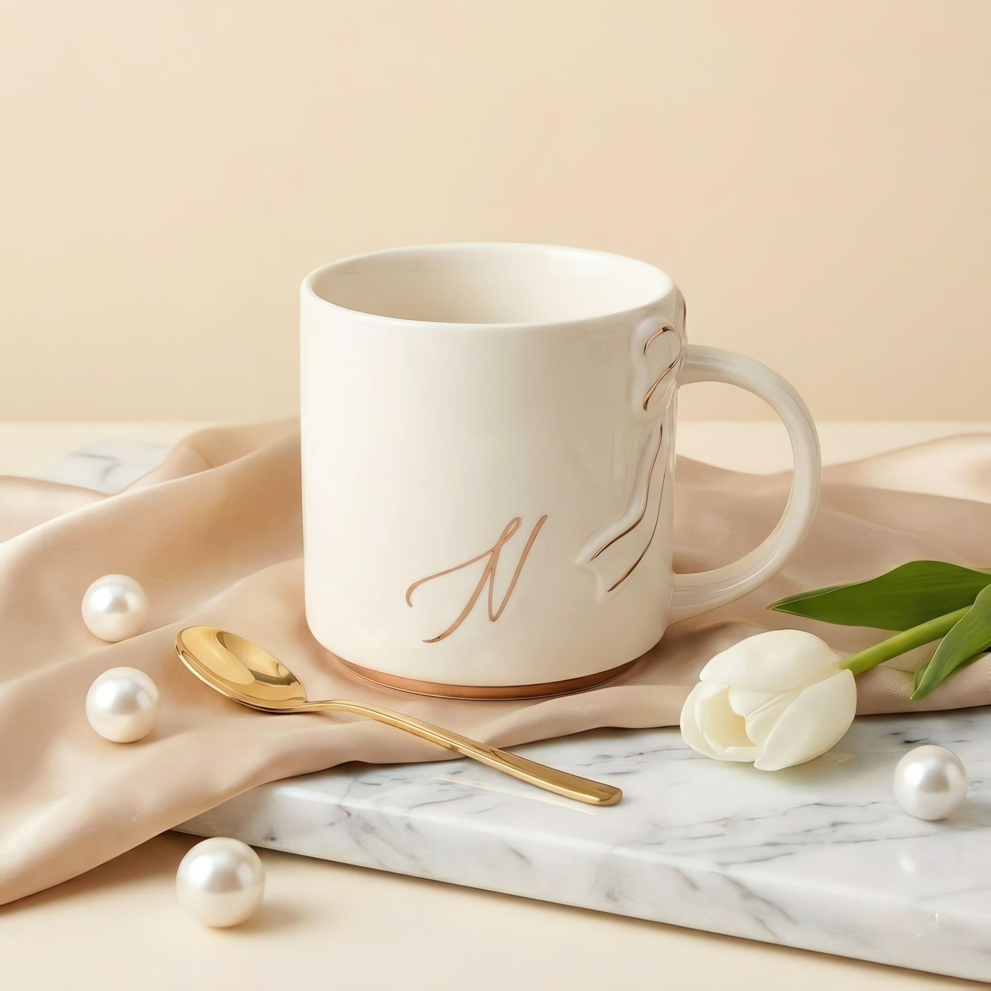 Bow Handle Monogram Mug