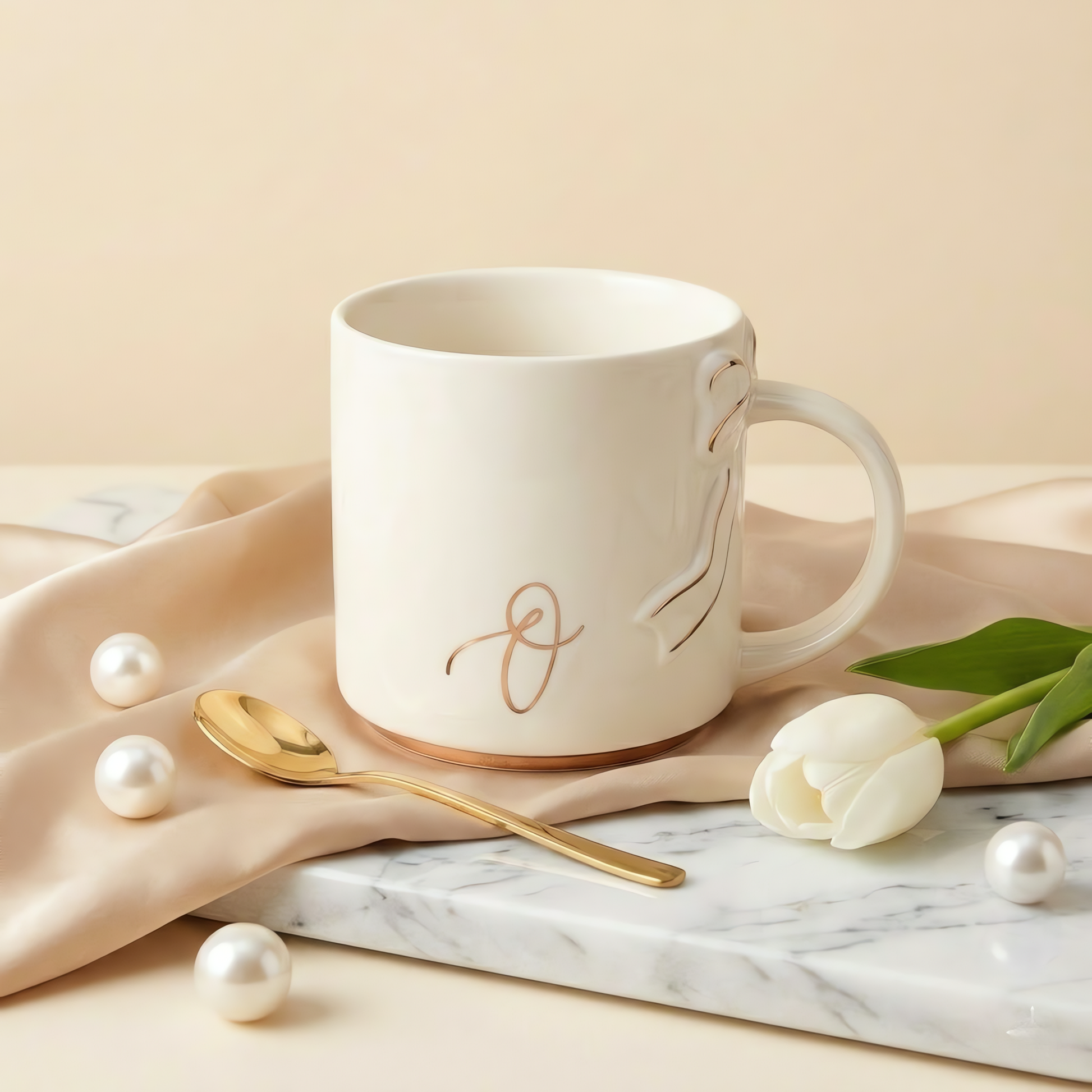 Bow Handle Monogram Mug