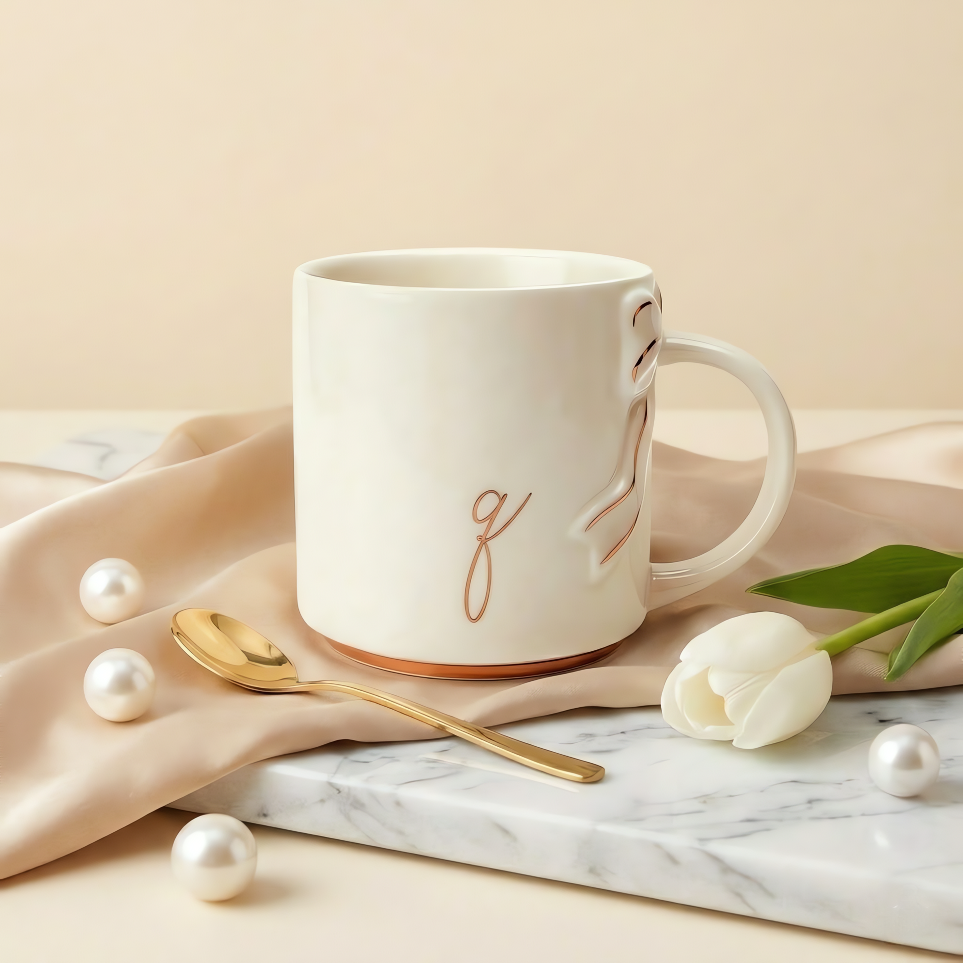 Bow Handle Monogram Mug