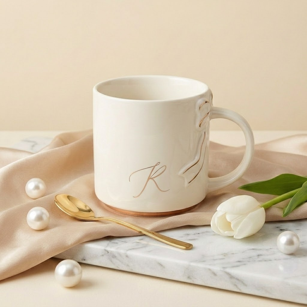 Bow Handle Monogram Mug
