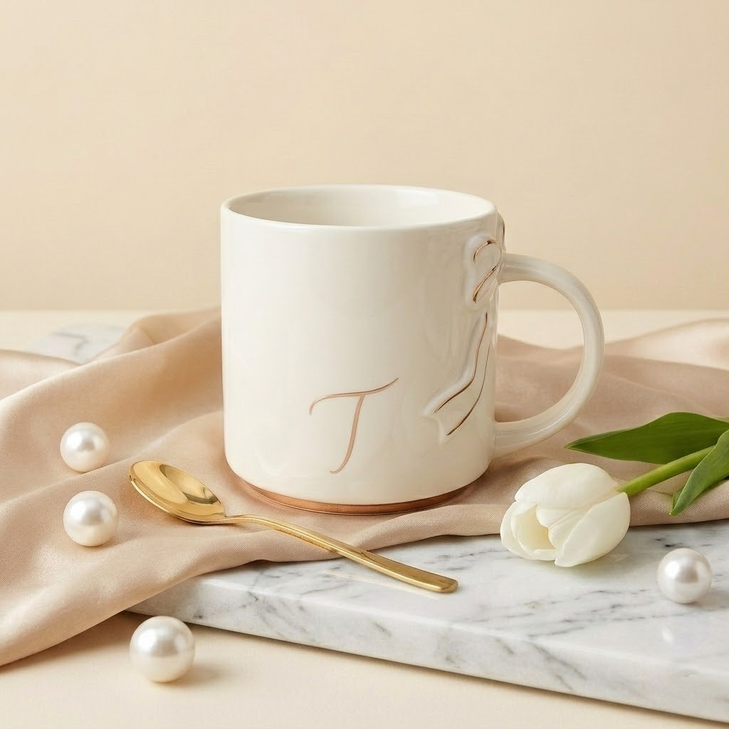 Bow Handle Monogram Mug