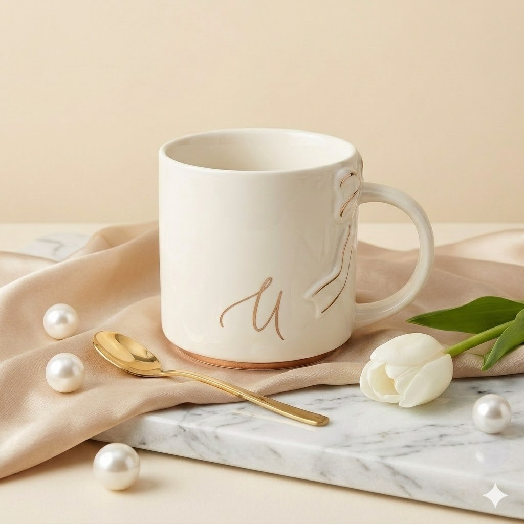 Bow Handle Monogram Mug