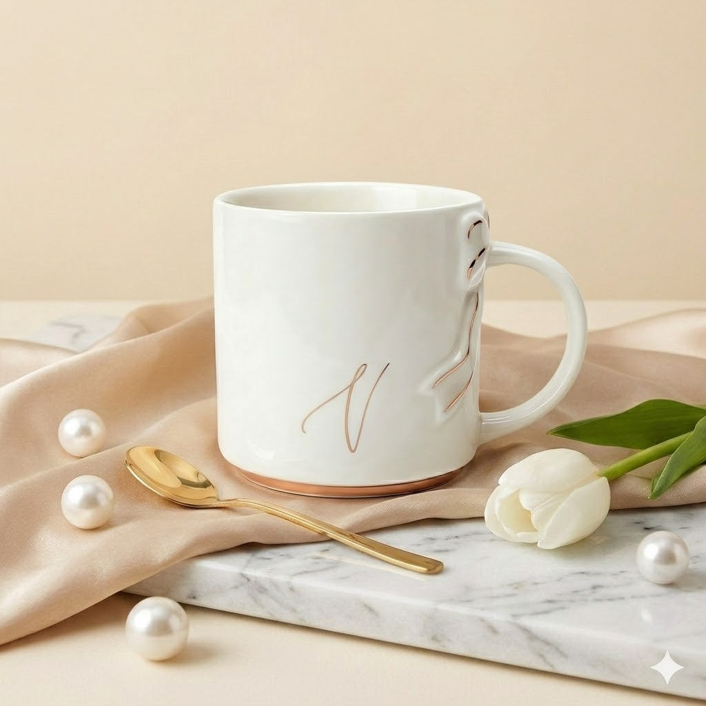 Bow Handle Monogram Mug