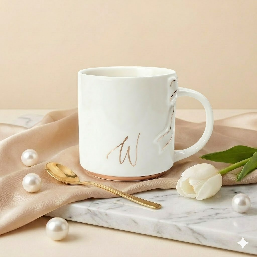 Bow Handle Monogram Mug