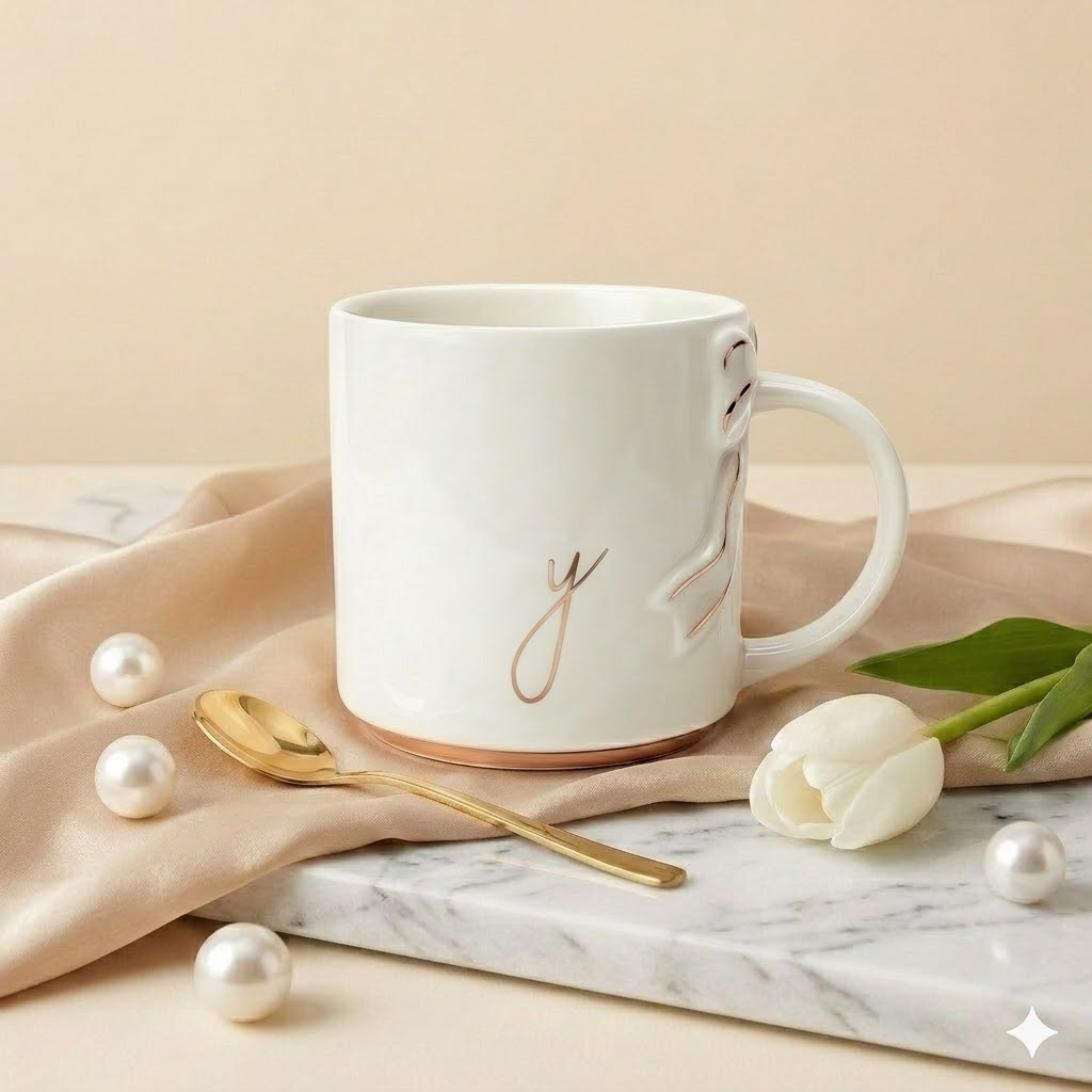 Bow Handle Monogram Mug