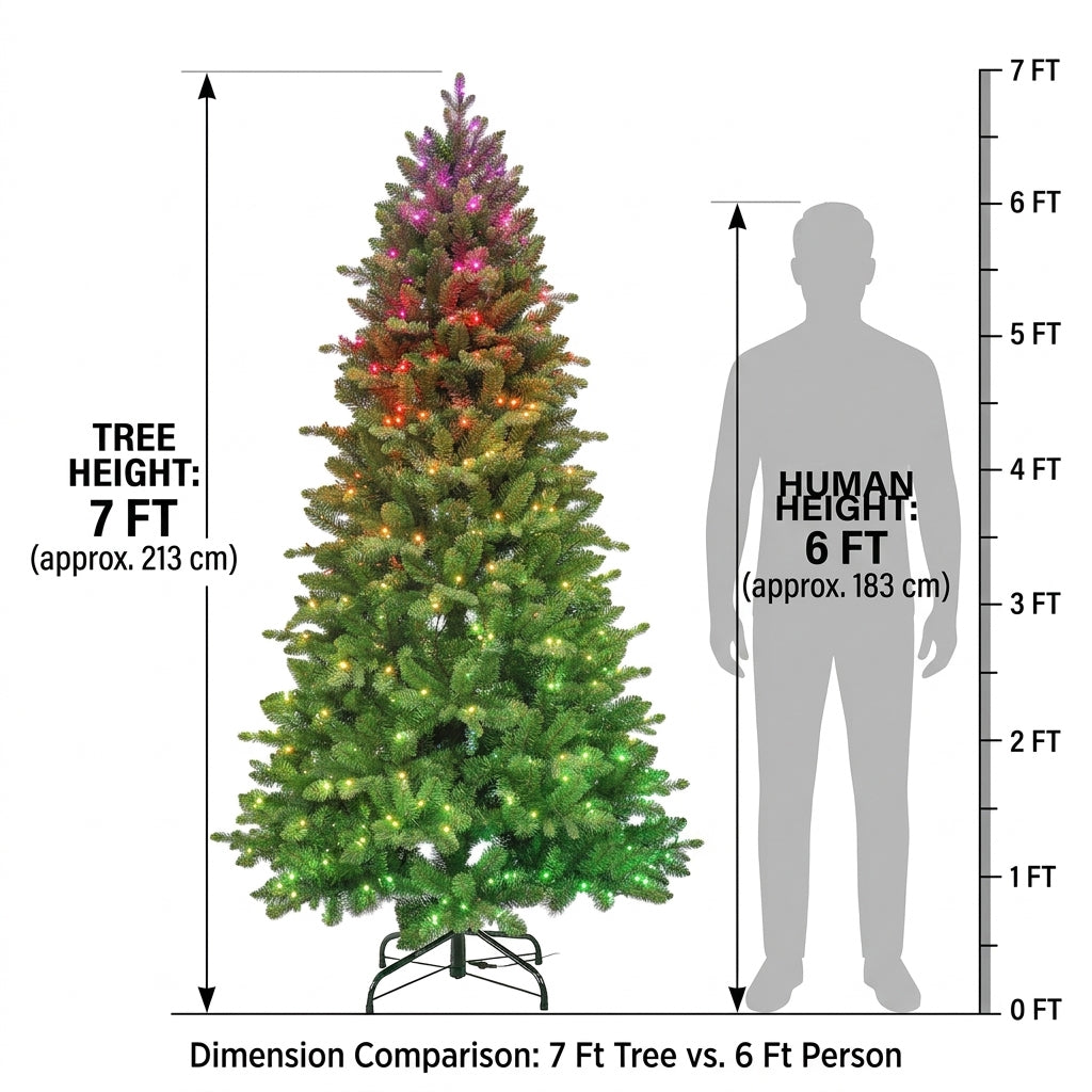 Christmas 7FT Pre-Lit PE & PVC Artificial Christmas Tree with 400 RGB Lights, 57 Modes & RF Remote