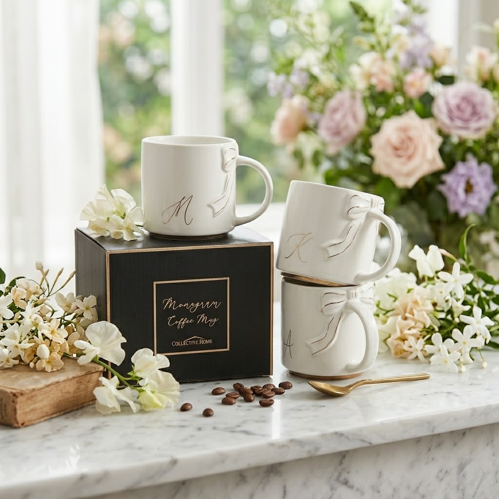 Bow Handle Monogram Mug