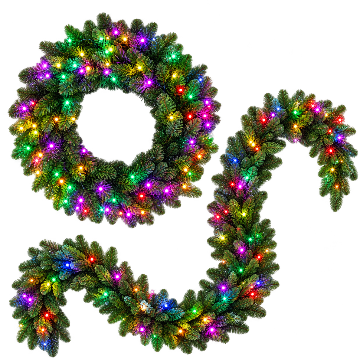 Christmas 24“ Wreath 7ft Garland Set, 58 Function RGB Light