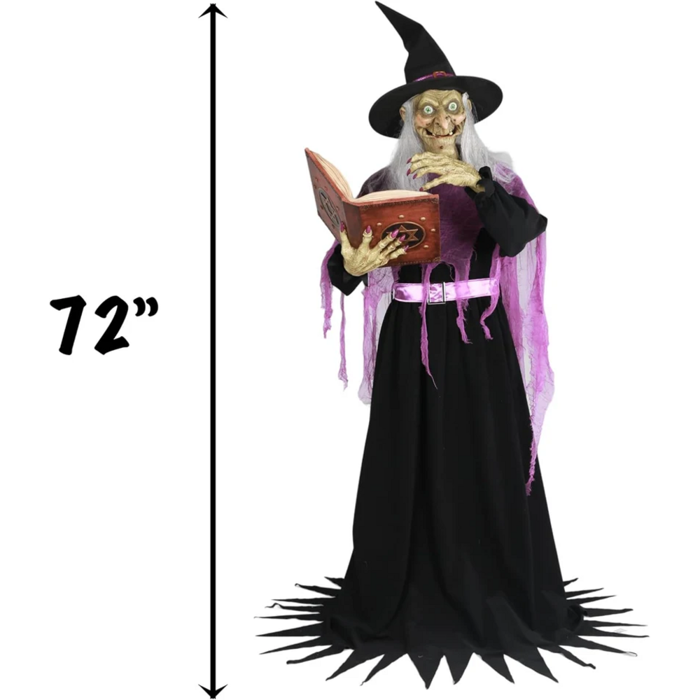 6 Ft Motion-Activated Talking Animatronic Witch with Glowing Eyes