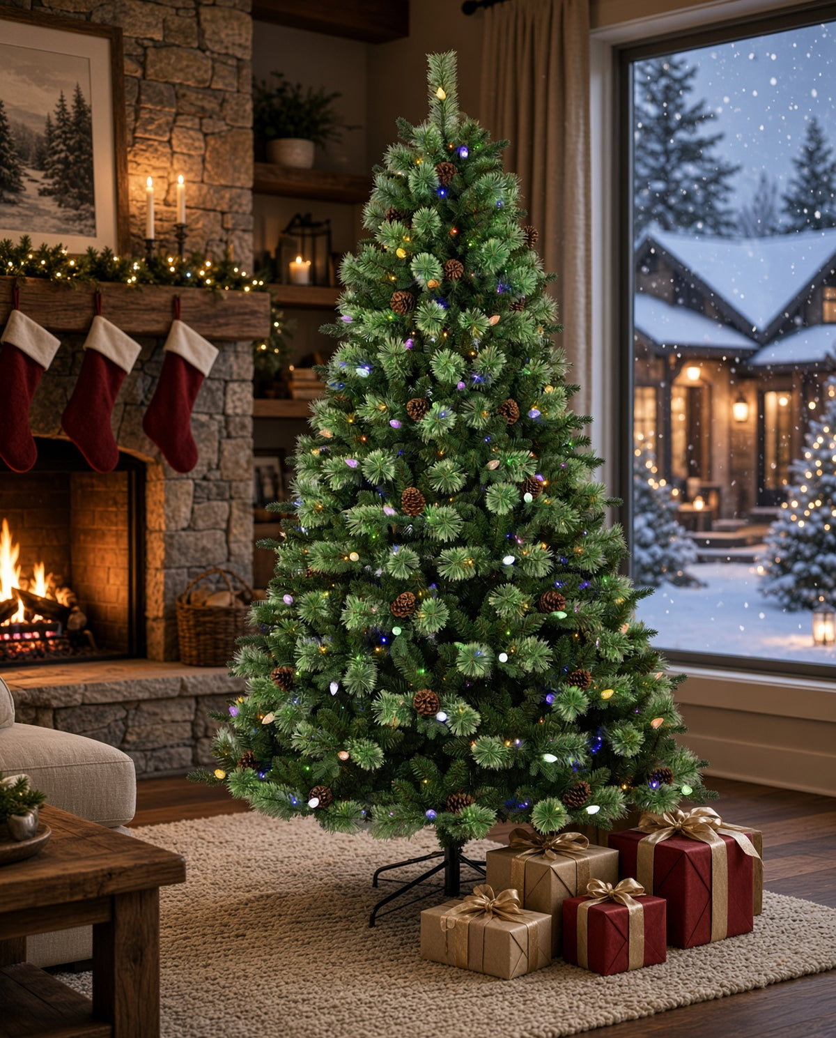 Christmas 7.5FT Pre-Lit Artificial Christmas Tree with 550 Color-Changing LED Lights, 10 Functions & PE/PVC Cashmere Tips