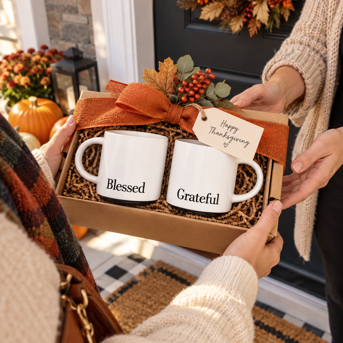 Thanksgiving Blessed and Grateful Ceramic Mug Set