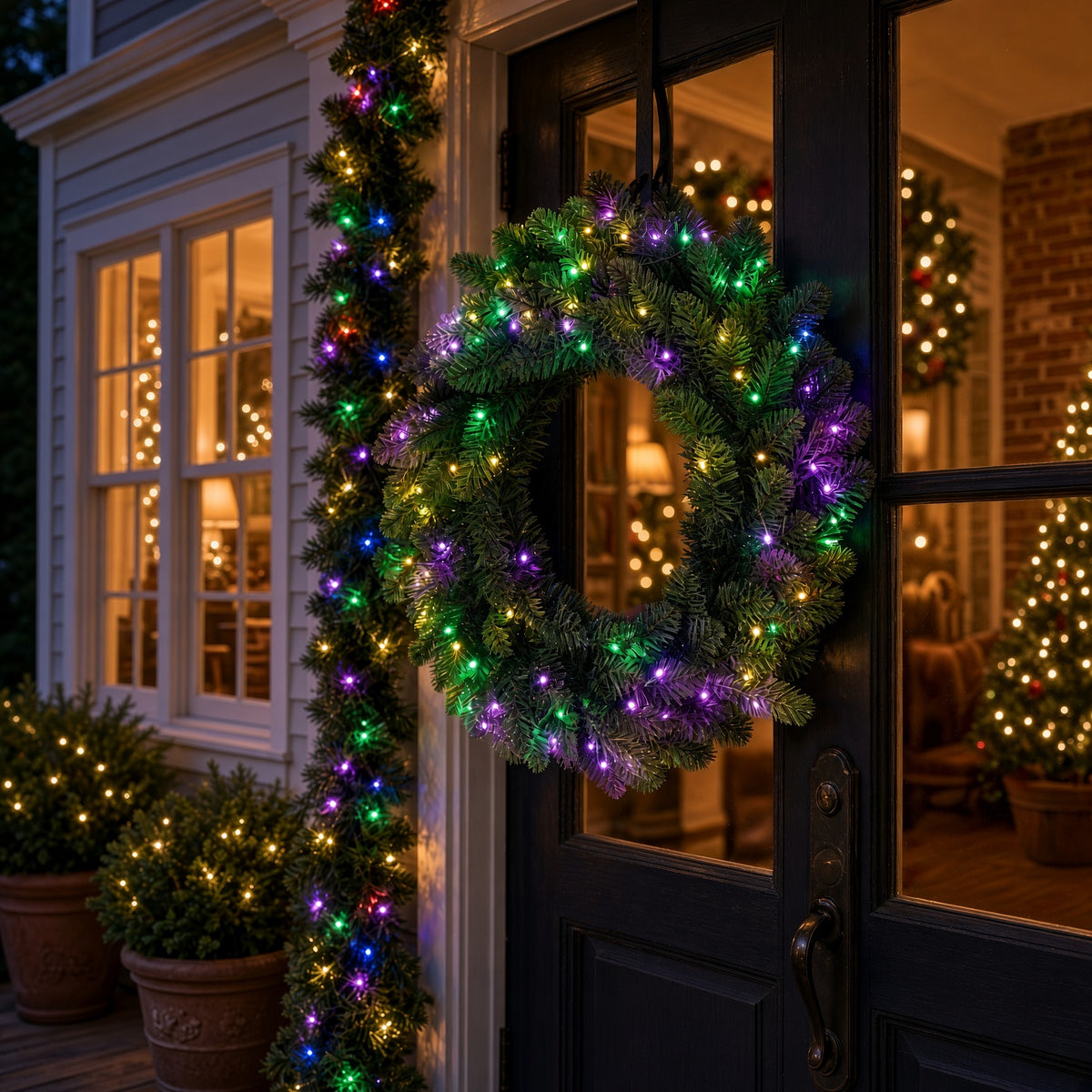 Christmas 24“ Wreath 7ft Garland Set, 58 Function RGB Light