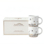Mr. and Mrs. ceramic coffee mug gift set by Collective Home, featuring festive holiday snowflake and holly design, elegant gift box included